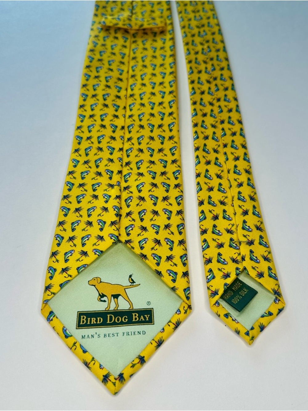 Fly Fishing BIRD DOG BAY Rainbow Trout & Lure Pattern Classic Silk Tie, 3.25” - Picture 7 of 9